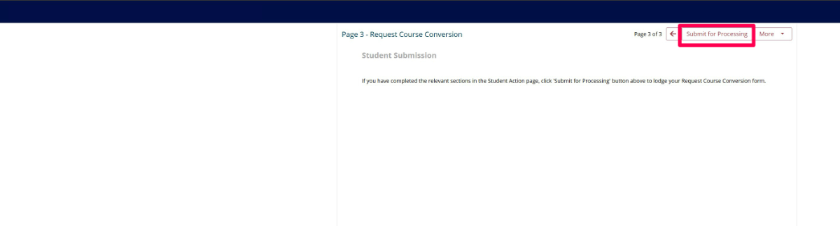 Screenshot of the 'submit for processing' option within my.unimelb