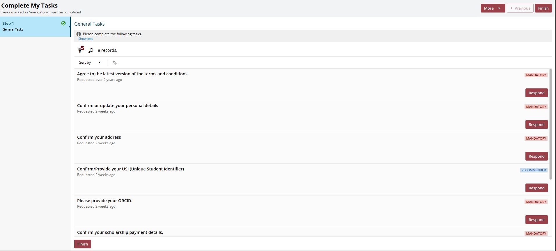 Screenshot from my.unimelb showing information found under 'My Tasks