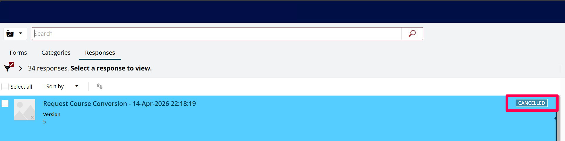 Screenshot within my.unimelb of a form that has been submitted for cancellation.